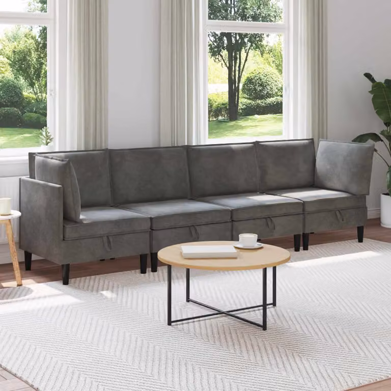 Set di mobili per il soggiorno vidaXL in velluto grigio, composizione ad angolo moderna con 4 pezzi e cuscini inclusi