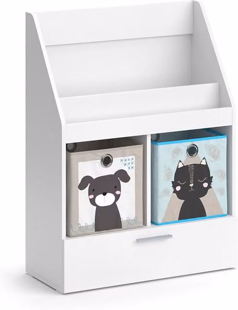 Libreria per bambini Vicco Luigi colore bianco con cassetto e scatole pieghevoli L: 72 cm, H: 96.2 cm