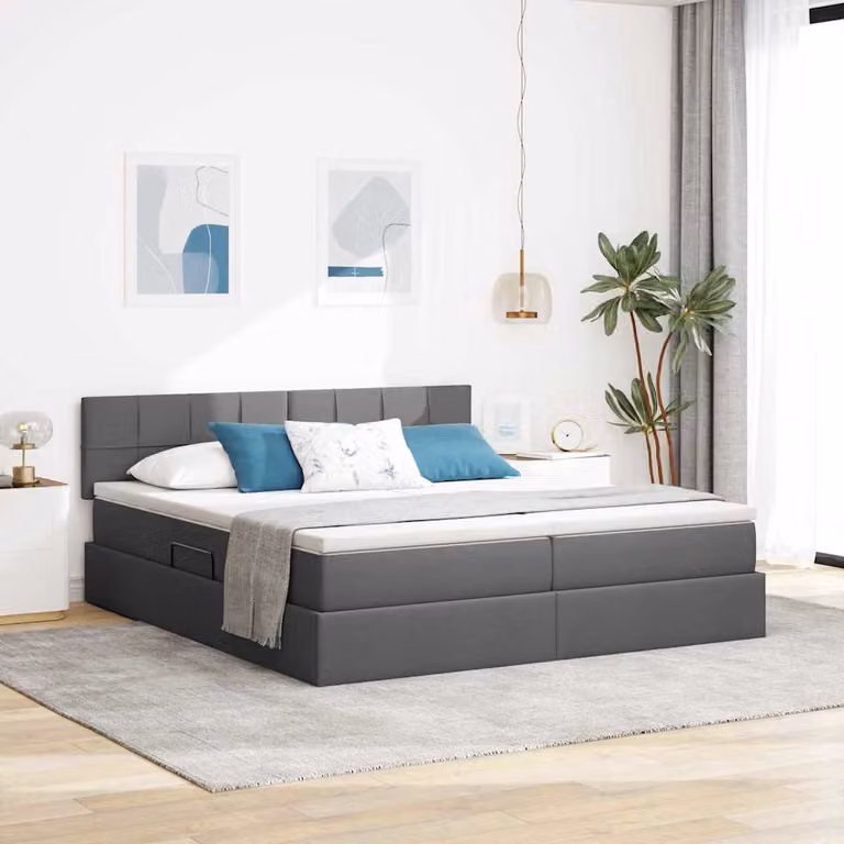 Letto con Contenitore vidaXL in Pelle Sintetica Grigio, L/P: 200 x 200 cm