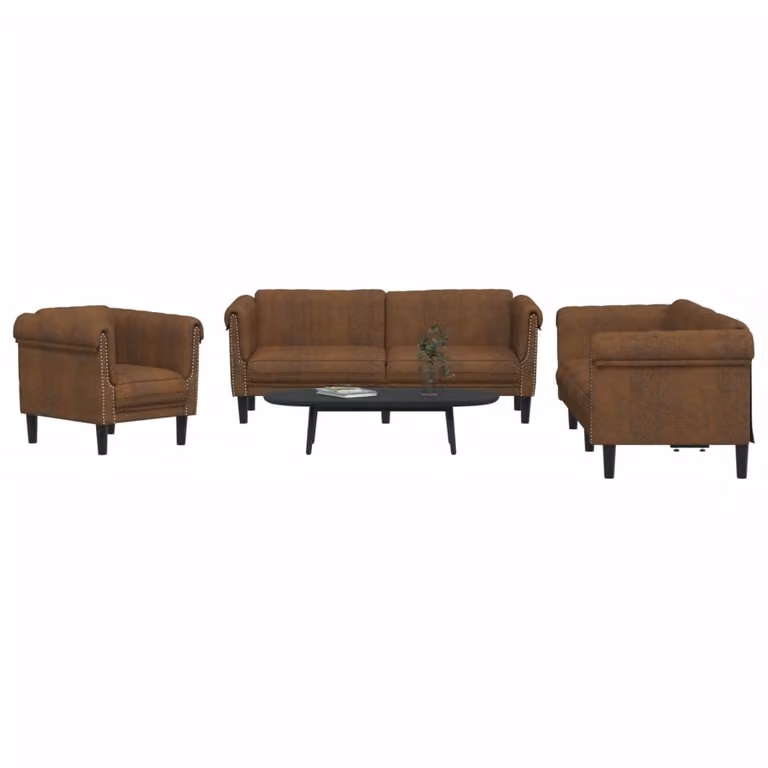 Set di divani 3 pezzi vidaXL in velluto marrone con struttura in legno massiccio e cuscini inclusi