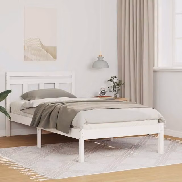 Struttura letto completa con giroletto e rete in pino massello bianco L 200 x P 80 cm