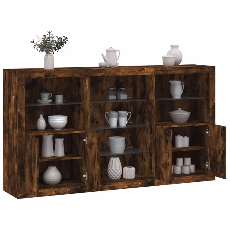 Credenza moderna vidaXL con luci LED in rovere fumo marrone L: 181,5 cm, P: 37 cm, H: 100 cm