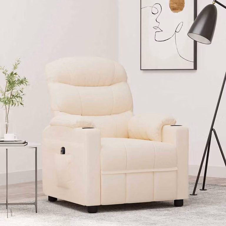 vidaXL Poltrona Elettrica Reclinabile in Tessuto Beige con Braccioli e Struttura in Legno e Metallo