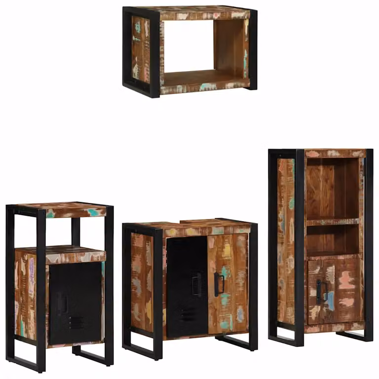 Set di mobili per il bagno moderno vidaXL in legno e metallo multicolore e nero con pensile e mobile lavabo L/P/H: 64,7 x 55,0 x 35,0 cm