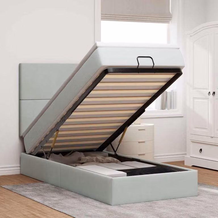 Letto con contenitore a sollevamento vidaXL in velluto con materasso, L: 90 cm, P: 200 cm, H: 140 cm