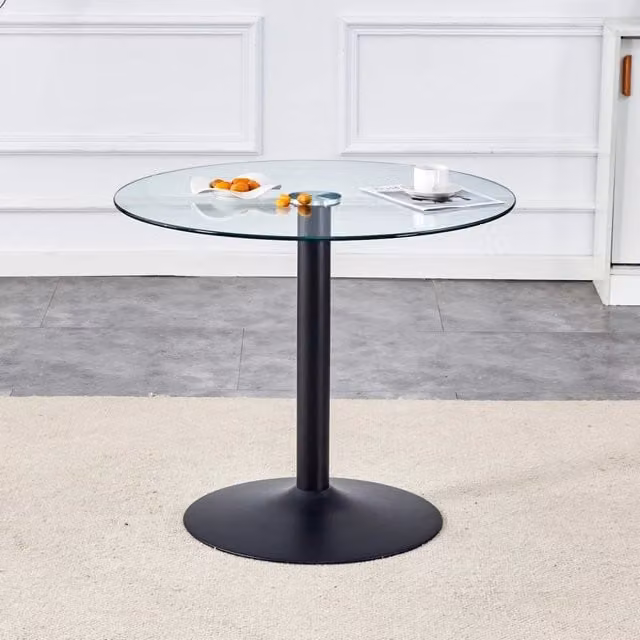 Tavolo da Pranzo Rotondo Minimal in Vetro Temperato Trasparente e Nero L: 85 cm, H: 76 cm
