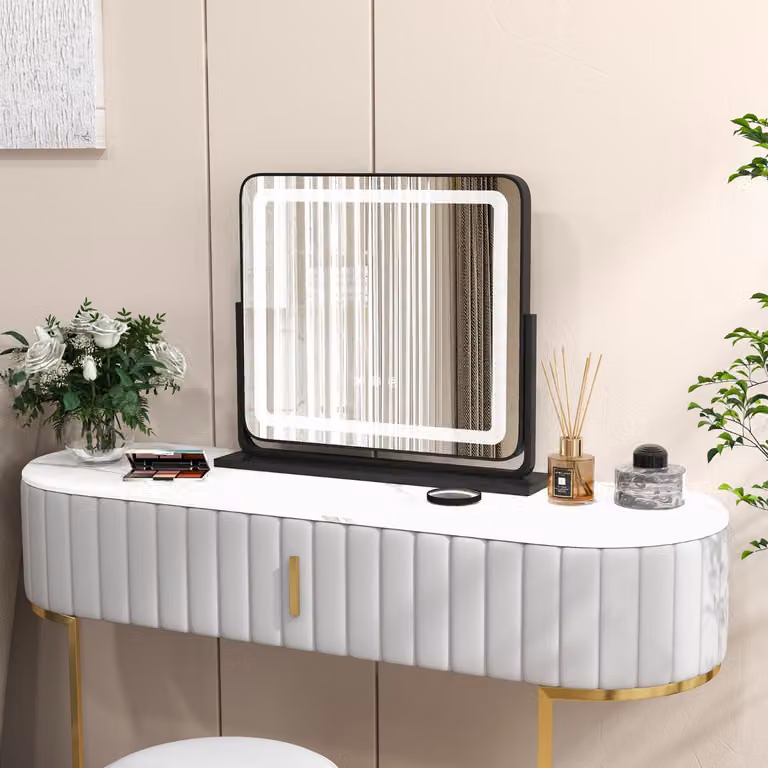 Specchio da toletta Costway con illuminazione LED regolabile e rotazione a 360 gradi, Nero