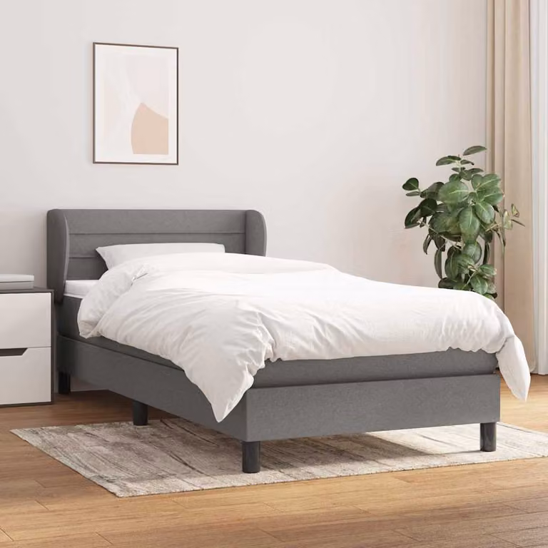 vidaXL Giroletto a Molle Ibrido con Materasso in Tessuto Grigio e Bianco L/P/H: 203 x 103 x 88 cm