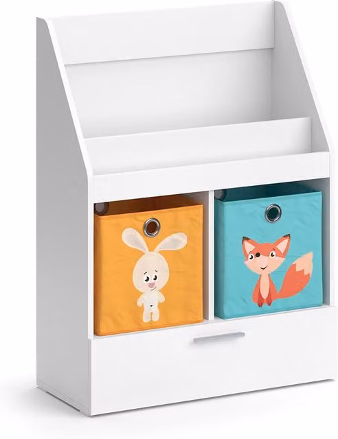 Libreria per bambini Vicco Luigi colore bianco con cassetto e 2 scatole pieghevoli L: 72 cm, H: 96.2 cm, P: 31.2 cm