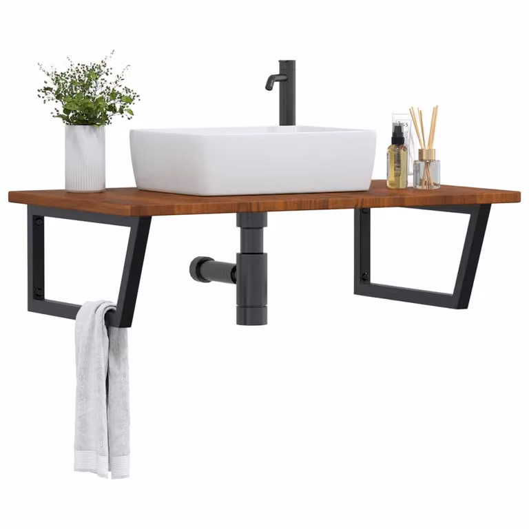 vidaXL Ripiano a Parete per Lavabo in Rovere e Metallo, Moderno, Multicolore, L: 100 cm, P: 60 cm, H: 25 cm