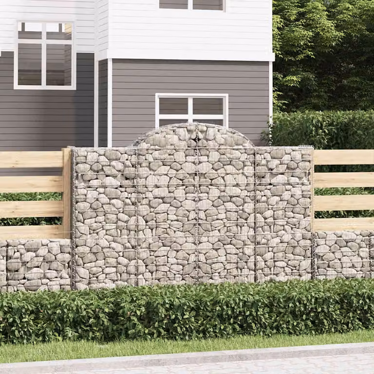Set di 10 cesti gabbioni ad arco vidaXL in ferro zincato grigio, L 200 cm x P 50 cm x H 140/160 cm