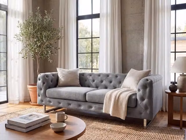 Divano Chesterfield a 2 posti BELIANI in tessuto grigio con cuscini inclusi per il tuo soggiorno