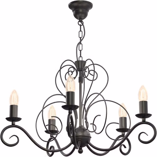 Lampadario a sospensione rustico Mauro Luminex nero in metallo con 5 x E14