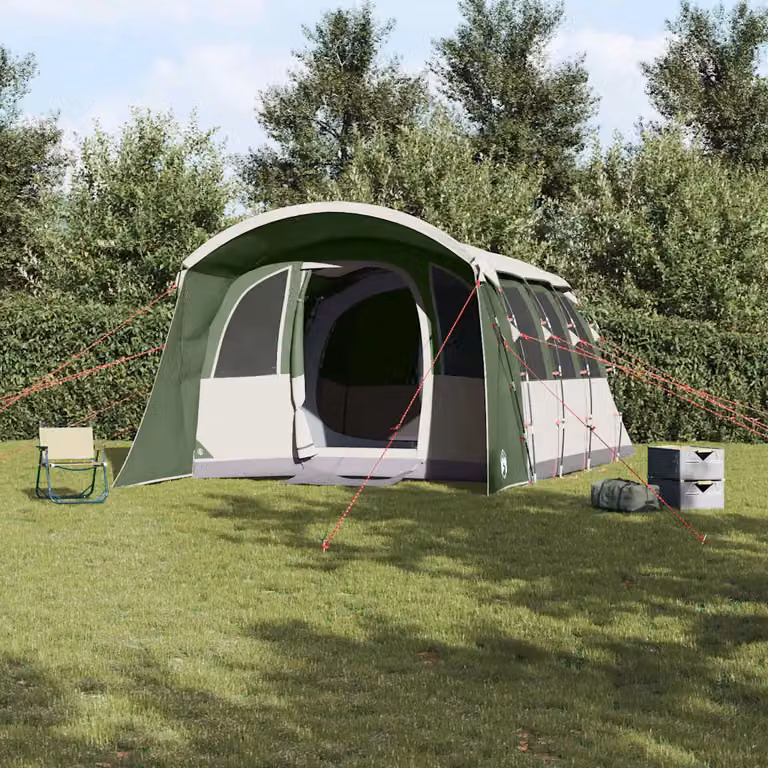 Tenda Familiare vidaXL Moderna in Poliestere e Fibra di Vetro, Verde e Bianca, L: 576 cm, P: 325 cm, H: 213 cm