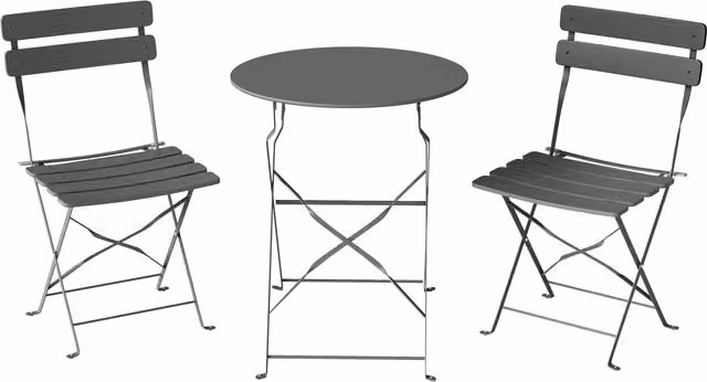 Set Bistrot da Giardino Outsunny composto da 3 Pezzi con Tavolo Rotondo e 2 Sedie Pieghevoli in Acciaio Verniciato Nero
