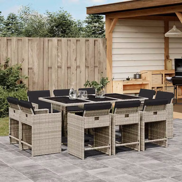 Set Pranzo da Giardino vidaXL in Polyrattan con Piano in Vetro e 11 Sedute, Grigio Antracite