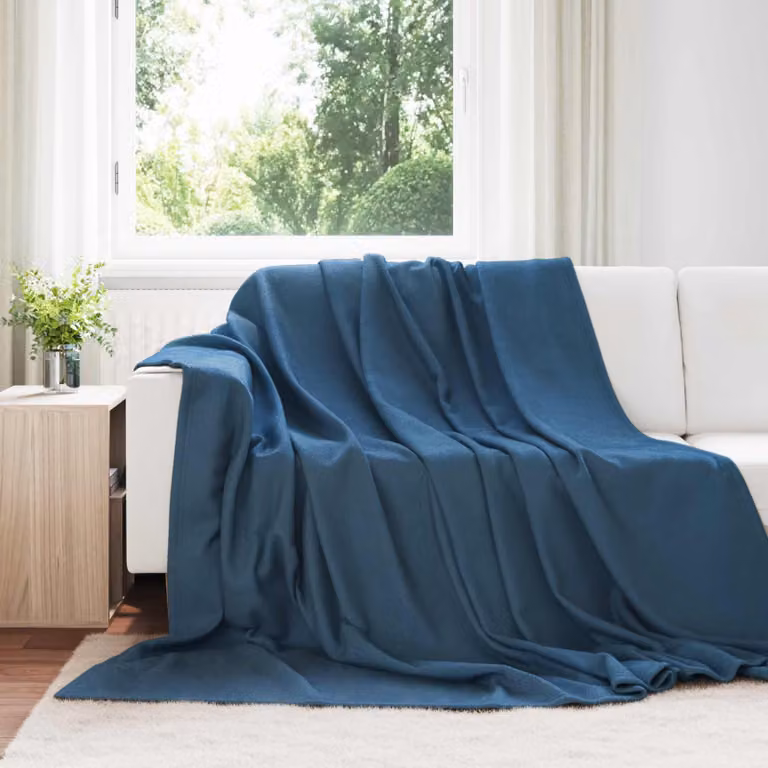 Set di 24 coperte in pile vidaXL blu, morbide e lavabili, L 240 cm x P 220 cm