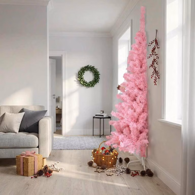 Albero di Natale artificiale vidaXL rosa con supporto in metallo e PVC, Altezza: 210 cm