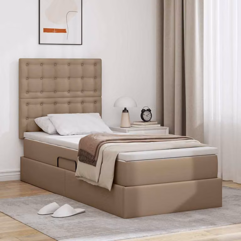 Letto con contenitore vidaXL in pelle sintetica beige, L 90 x P 200 cm