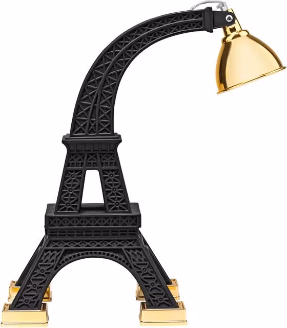 Lampada da terra Qeeboo Paris XL in vetro e metallo nera con finiture oro/ottone