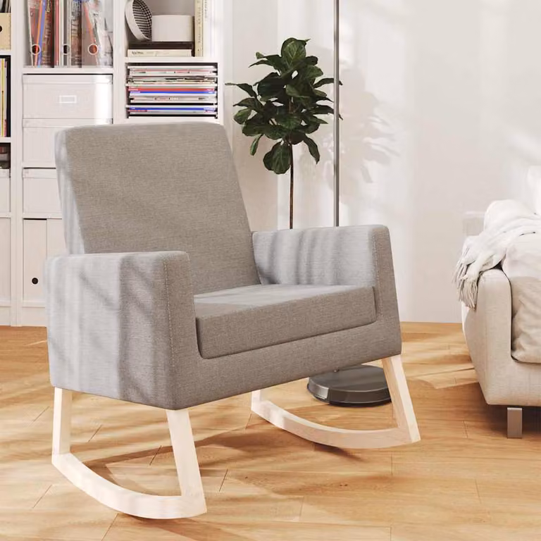 Sedia a dondolo vidaXL in tessuto grigio con braccioli e struttura in legno