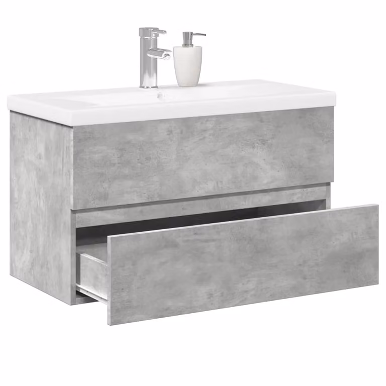 Set di mobili da bagno vidaXL composto da 2 pezzi in legno multistrato, colore grigio e bianco, con pensile e mobile lavabo moderno a parete