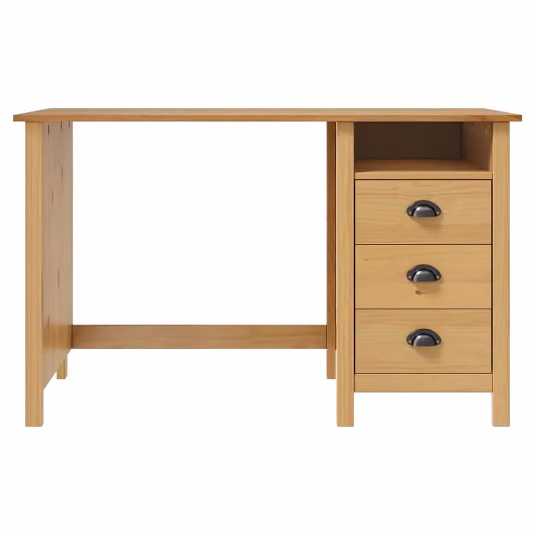 Scrivania da ufficio moderna in pino massello marrone con 3 cassetti L/P/H: 120 x 50 x 74 cm