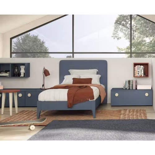 Letto singolo Cosy Colombini Casa con testata imbottita in tessuto blu L 192.5 x P 100.0 x H 108.5 cm
