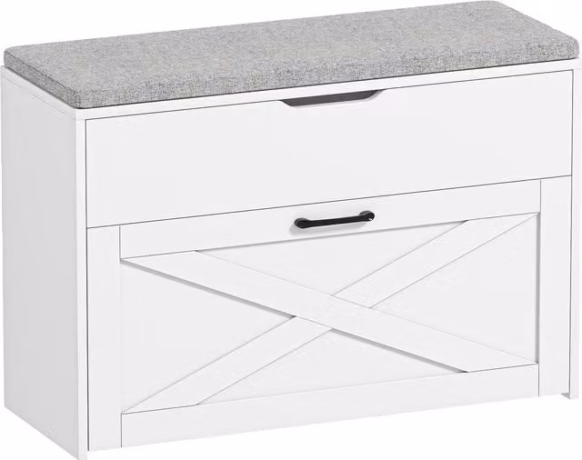 Panca Scarpiera HOMCOM con Cassetto Ribaltabile e Contenitore, Colore Bianco, L 80 x P 30 x H 55 cm