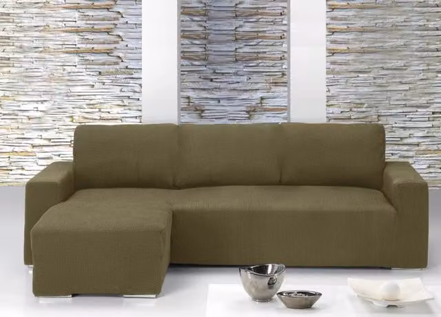 Copridivano con penisola chaise longue Mod Capri color biscotto di Biancheriaweb, modello sinistro
