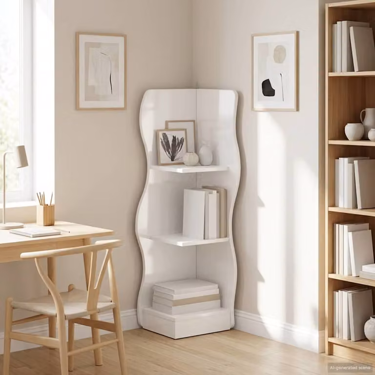 vidaXL Mensola angolare moderna in MDF Bianco Lucido L/P/H: 34 x 33 x 102 cm