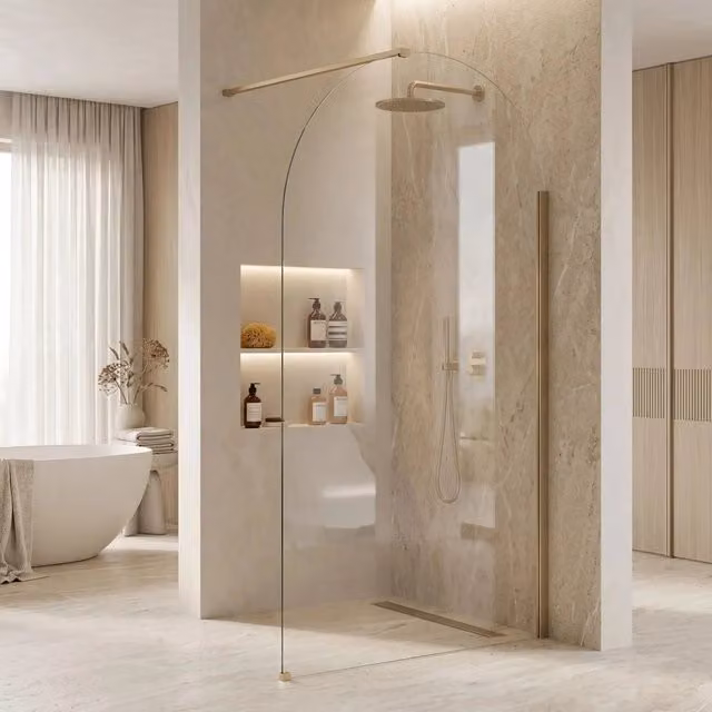 Parete Doccia Walk-in Rea Heaven Asimmetrica con Vetro Trasparente e Profilo Gold Brush 100 cm