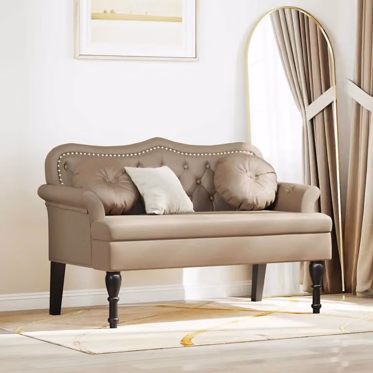 Panca Chesterfield vidaXL in ecopelle color cappuccino con cuscino L: 120,5 cm, P: 65 cm, H: 75 cm