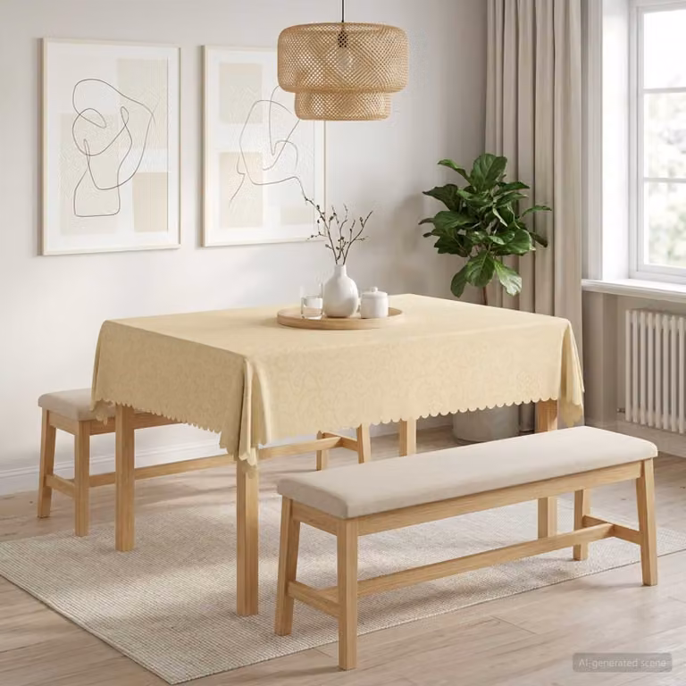 vidaXL Tovaglia Rettangolare in Jacquard con Motivo Floreale Bianco e Beige, Idrorepellente e Lavabile in Lavatrice, L 110 cm x P 140 cm