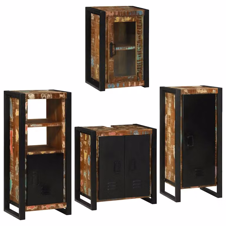 Set di mobili per il bagno vidaXL in legno e metallo marrone e nero, composto da mobile lavabo e pensile, L/P/H: 55 x 35 x 60 cm