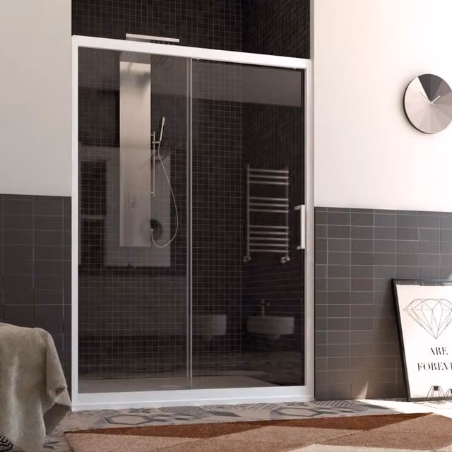 Porta Doccia a Nicchia FORTE Modello Glax 1 con Anta Scorrevolente in Vetro Trasparente e Profilo Bianco L: 120 cm, H: 200 cm