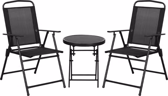 Set da giardino Outsunny composto da 2 sedie e un tavolino da caffè rotondo in metallo e vetro, colore nero