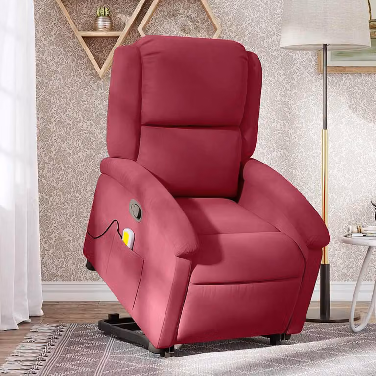 vidaXL Poltrona Alzapersona con Massaggio Reclinabile in Velluto Rosso per Senior