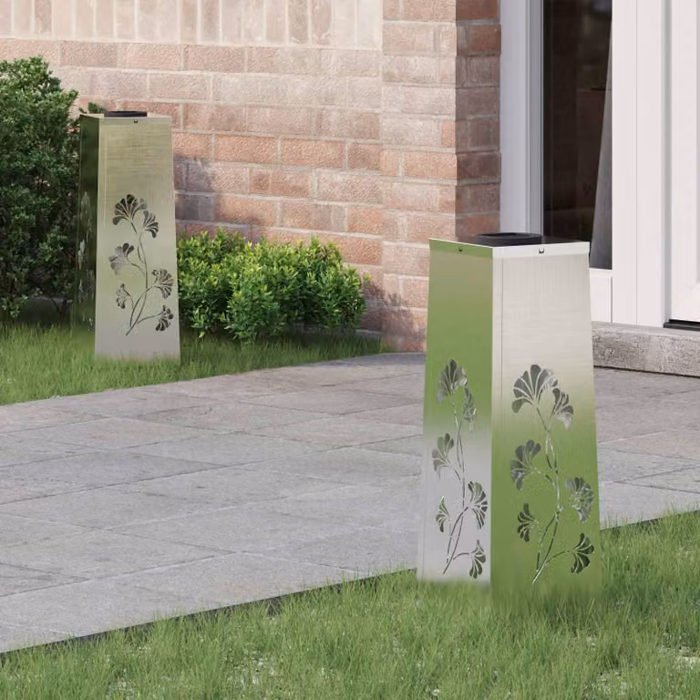 Set di 2 faretti LED solari vidaXL per sentieri e giardino, colore argento, L/P/H: 18 x 18 x 50 cm, luce bianco caldo