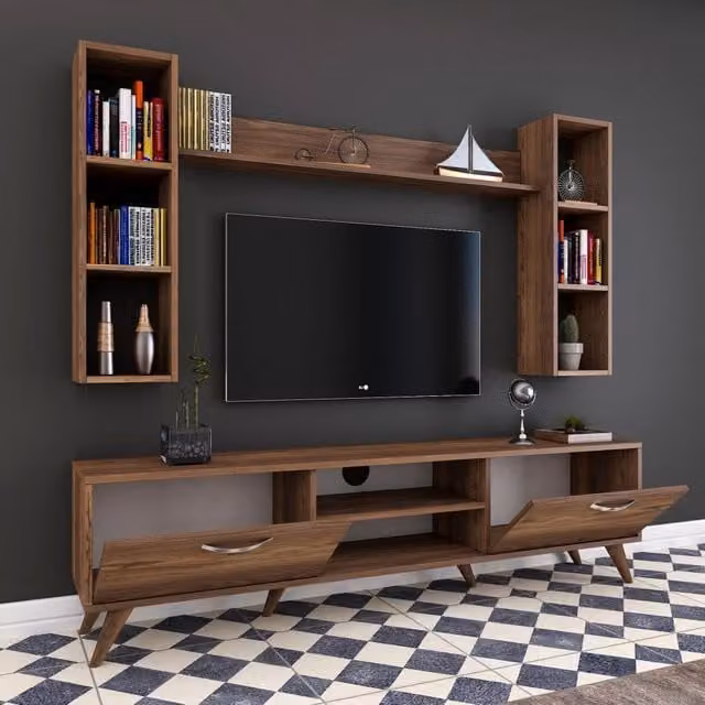 Parete Attrezzata Modulabile Visso DMORA per Soggiorno, Marrone, Moderna