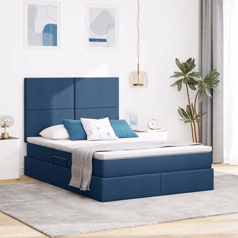 Letto con contenitore e materasso vidaXL in tessuto blu L: 140 cm, P: 200 cm, H: 280 cm