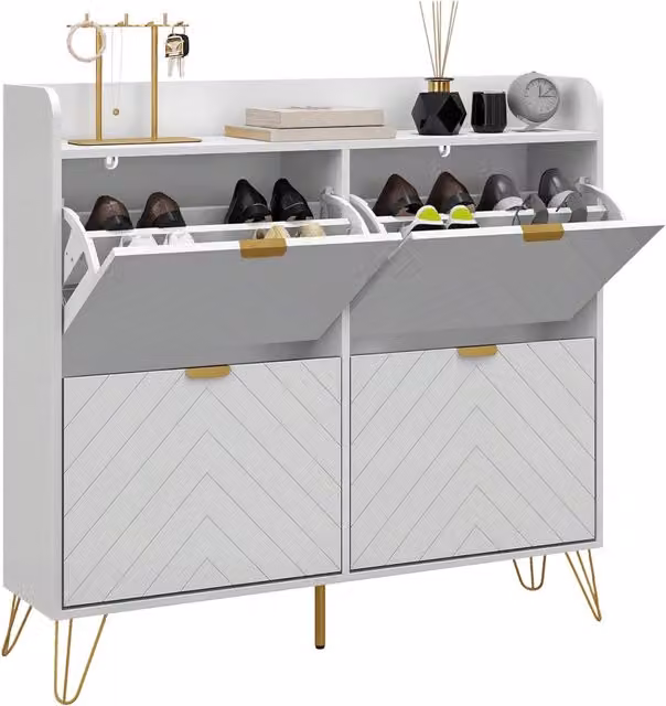 Scarpiera Salvaspazio Xylo con 4 Ante e Ripiani Regolabili Bianco L: 106 cm, P: 24 cm, H: 102 cm