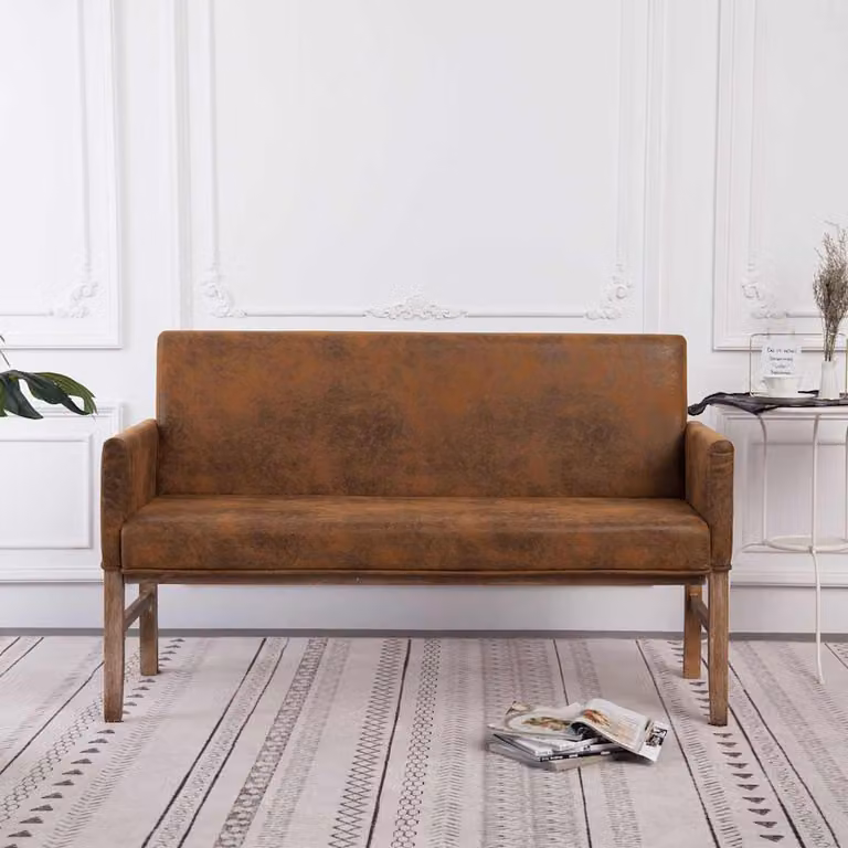 Panca con braccioli vidaXL in similpelle scamosciata marrone con struttura in legno