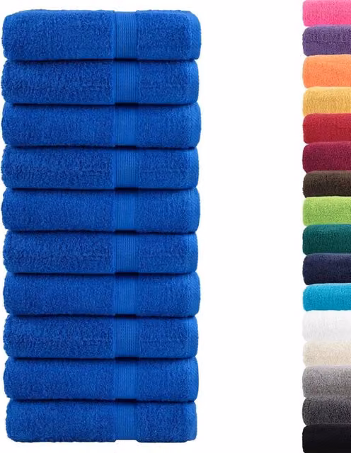 Set di 10 asciugamani da bagno vidaXL in cotone spugna blu, morbidi e con asola per appendere, 100 x 150 cm, 600 g/m²