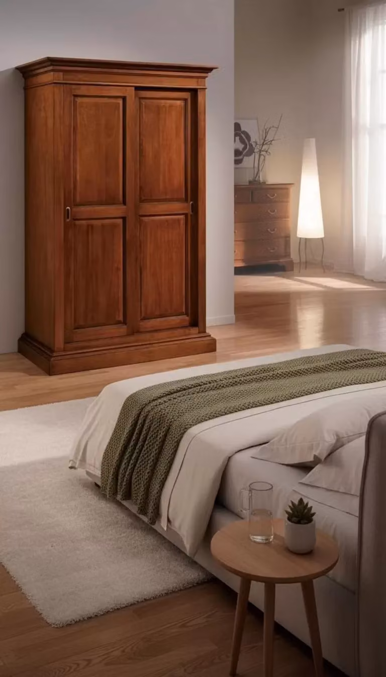 Armadio in legno di pino stile arte povera con 2 ante scorrevoli marrone Mobili 2G L/P/H: 128 x 67 x 200 cm
