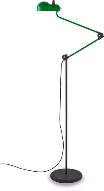 Lampada da terra Stilnovo Topo con paralume a cupola in metallo, regolabile, colore verde con finiture argento, luce LED warm white, attacco E27