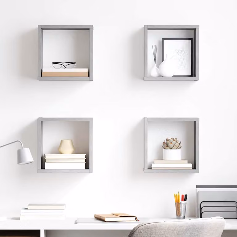 Set di 4 mensole a cubo da parete vidaXL in stile moderno, colore grigio cemento, L 26 x P 15 x H 26 cm