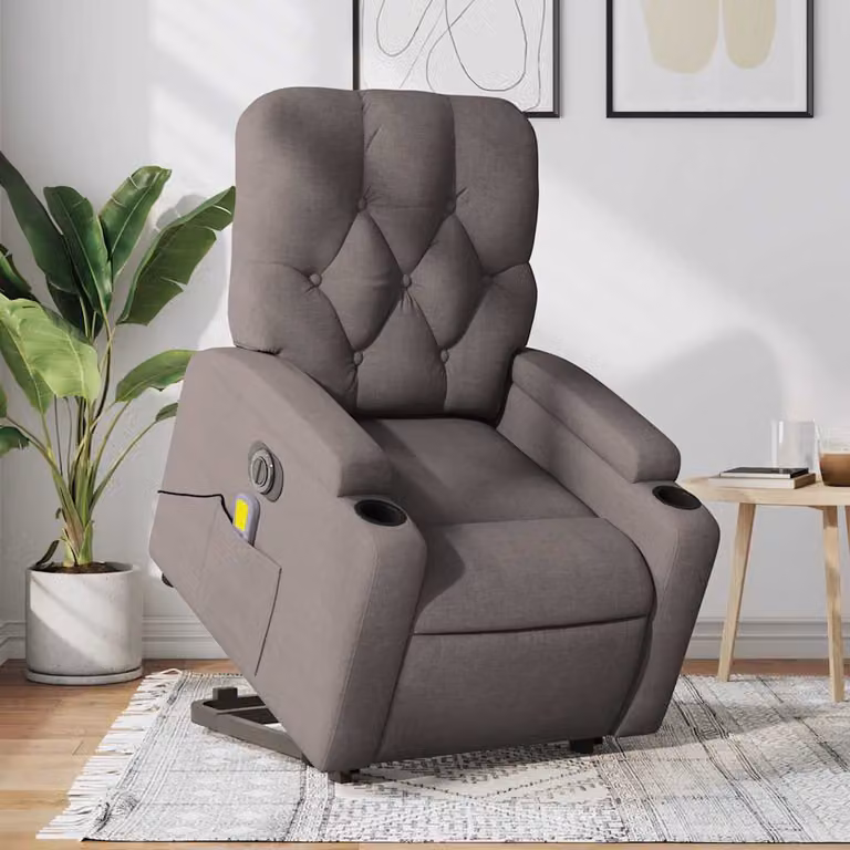 vidaXL Poltrona Alzapersona Elettrica con Massaggio in Tessuto Beige e Grigio