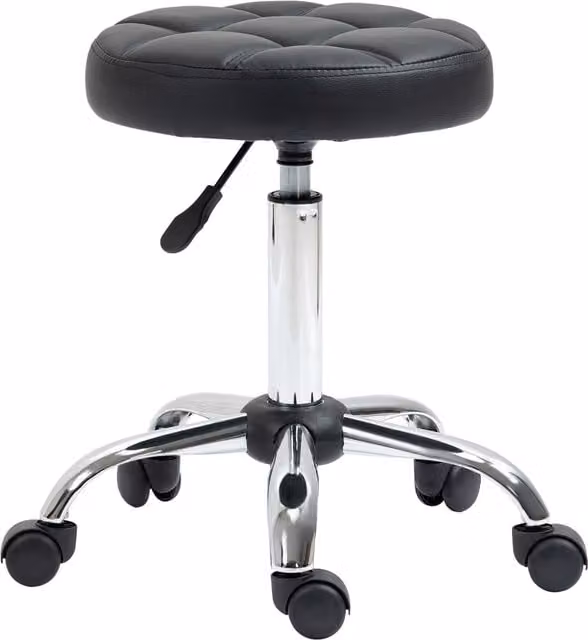 Sgabello girevole rotondo HOMCOM con ruote, altezza regolabile e rivestimento in finta pelle, nero