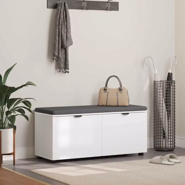 Panca per ingresso con scarpiera vidaXL bianca in tessuto e MDF L: 100 cm, P: 38 cm, H: 46 cm